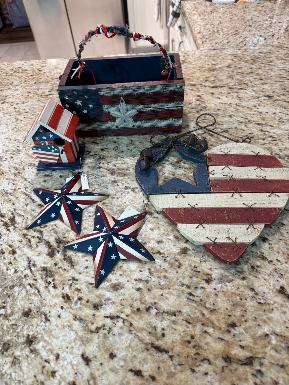 5 Pc Bundle Vintage 90s 4Th Of July Patriotic American Flag Wood Home Decor